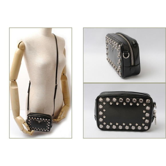 Prada Black Shoulder Saffiano Pouch Accessory Bag Case Nero - Picture 1 of 5